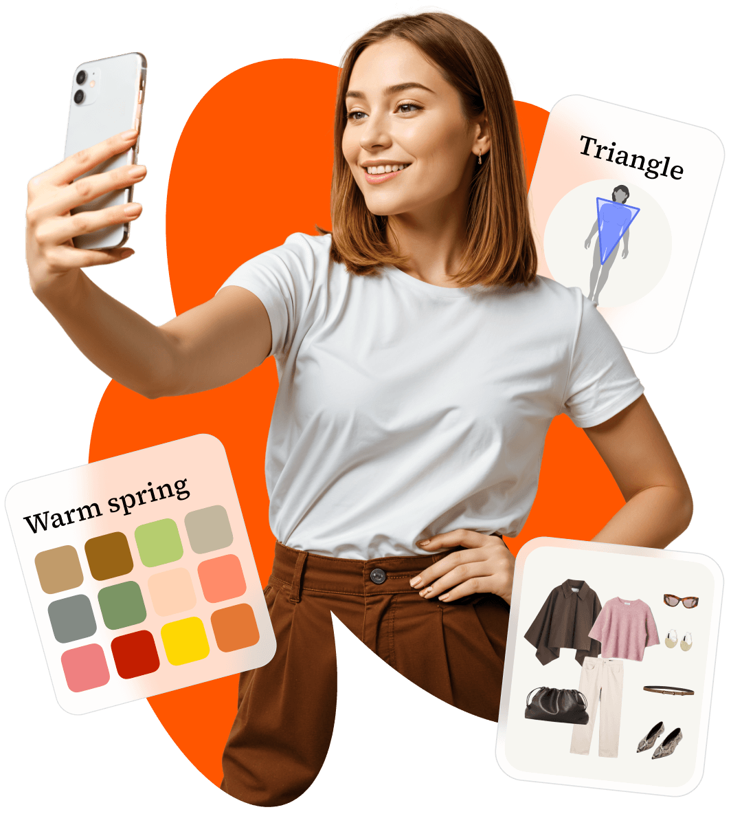 Woman taking a mirror selfie with outfit recommendations